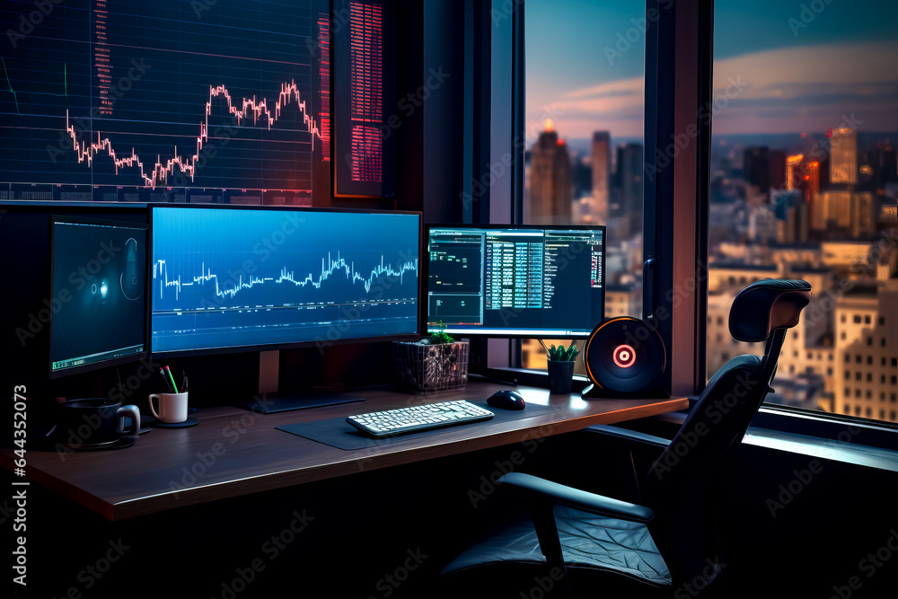 Desk with monitor, keyboard, mouse and headphones on it.