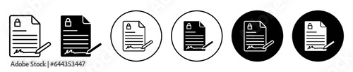 Confidentiality agreement icon set. secret report vector symbol. non disclosure contract sign. nda contract icon in black filled and outlined style.
