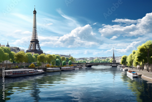 Paris Eiffel Tower and Seine