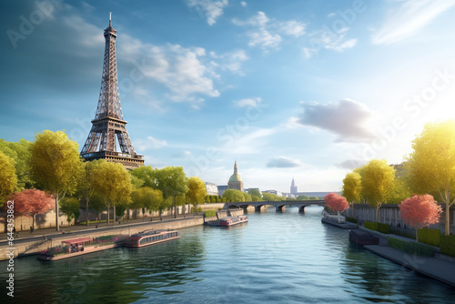 Paris Eiffel Tower and Seine