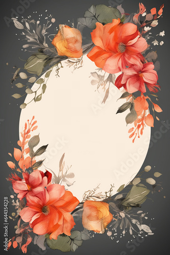 Colorful floral decoration illustration background template, creative arrangement of nature and flowers. Good for banner, wedding card invitation draft, greetings, and design element. Generative AI.