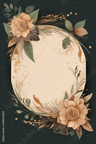 Colorful floral decoration illustration background template, creative arrangement of nature and flowers. Good for banner, wedding card invitation draft, greetings, and design element. Generative AI.