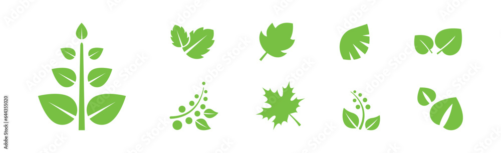 Green Leaf Icons as Nature and Foliage Element Vector Set Green Leaf Icons as Nature and Foliage Element Vector Set