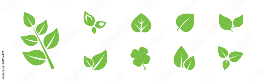 Green Leaf Icons as Nature and Foliage Element Vector Set Green Leaf Icons as Nature and Foliage Element Vector Set