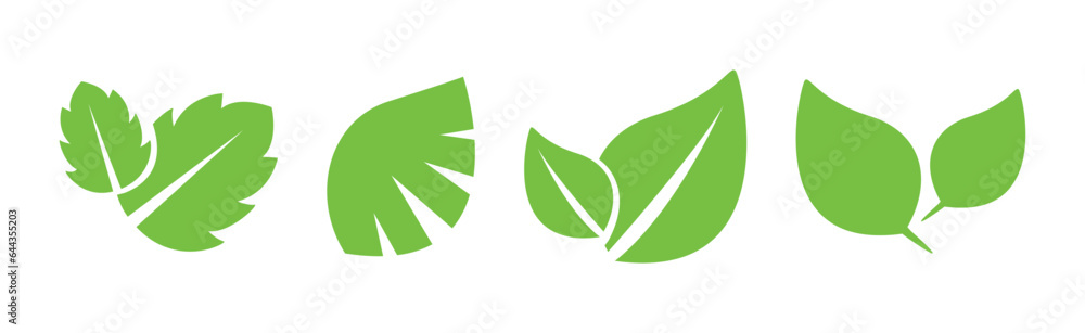 Green Leaf Icons as Nature and Foliage Element Vector Set Green Leaf Icons as Nature and Foliage Element Vector Set