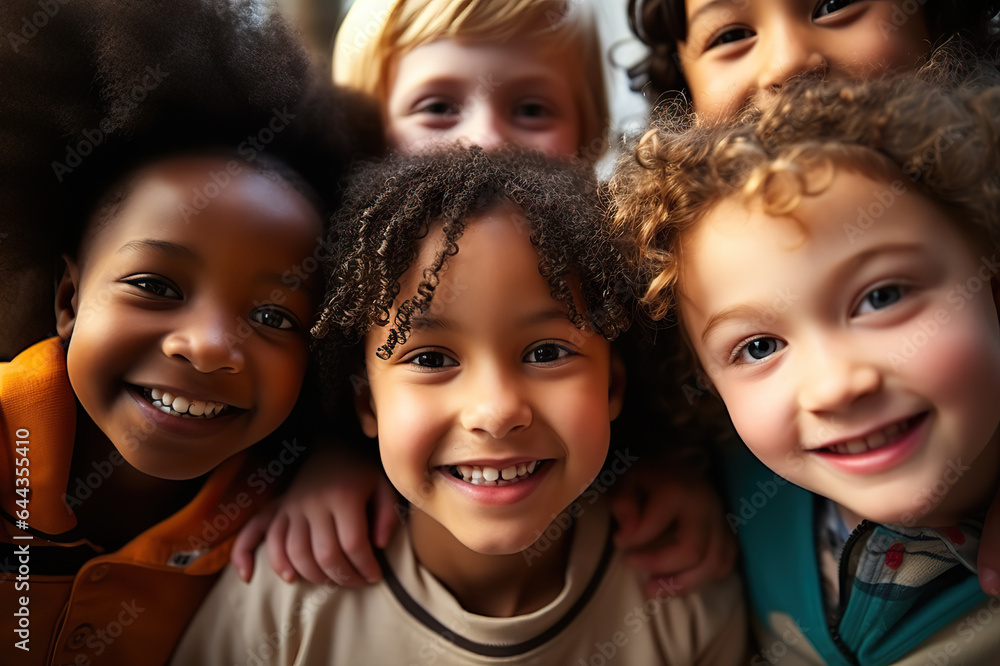 Harmony in Diversity Multiethnic Children United in a Circle, Gazing into the Camera. created with Generative AI