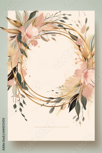 Colorful floral decoration illustration background template, creative arrangement of nature and flowers. Good for banner, wedding card invitation draft, greetings, and design element. Generative AI.