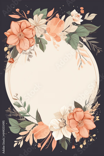 Colorful floral decoration illustration background template, creative arrangement of nature and flowers. Good for banner, wedding card invitation draft, greetings, and design element. Generative AI.
