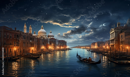 A Panorama of Venice by night Ai generated © Key909