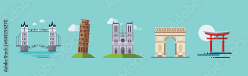 Different Famous City Landmark and Travel Destination Vector Set