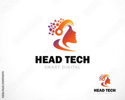 head tech logo creative smart brain idea design concept technology connect network