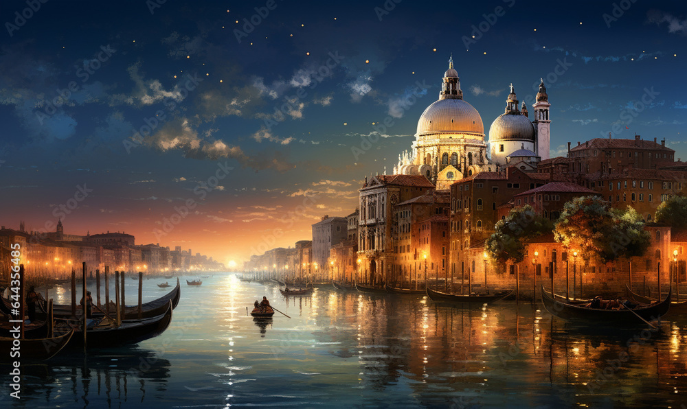 A Panorama of Venice by night Ai generated
