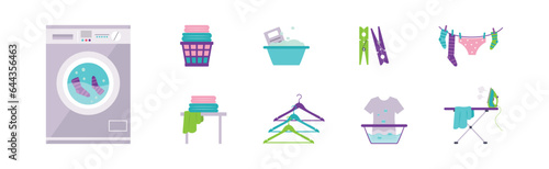 Laundry Items and Object as Clothes Washing and Drying Vector Set