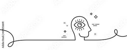 Meditation eye line icon. Continuous one line with curl. Yoga mind sign. Spirit therapy symbol. Meditation eye single outline ribbon. Loop curve pattern. Vector