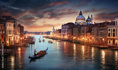 A Panorama of Venice by night Ai generated