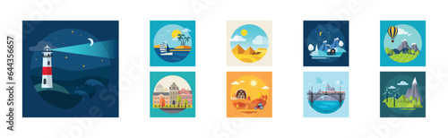 Different Landscape and Scene View Icon Vector Set
