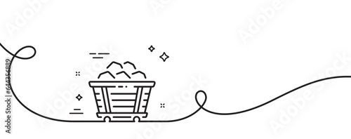 Coal trolley line icon. Continuous one line with curl. Mine wagon sign. Stone or Rock cart symbol. Coal trolley single outline ribbon. Loop curve pattern. Vector
