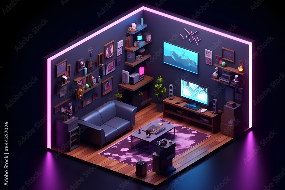 3d game room isometric style Made with Generative AI 3d game room isometric style Made with Generative AI
