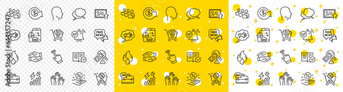 Outline Helping hand, Speech bubble and Megaphone line icons pack for web with Approved documentation, Shopping cart, Electricity consumption line icon. Food order, Head. Vector