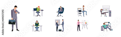 People Business Employee Character at Office Work Vector Set