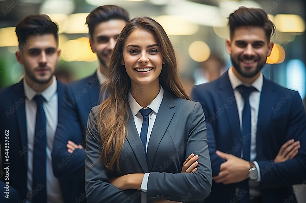 Confident Business Team Celebrates Success with Their Inspirational Leader in a Modern Corporate Office. created with Generative AI Confident Business Team Celebrates Success with Their Inspirational Leader in a Modern Corporate Office. created with Generative AI