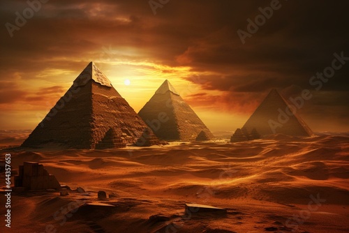 Artistic depiction of enigmatic pyramids from an ancient civilization. Generative AI