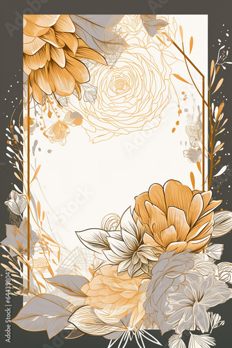 Colorful floral decoration illustration background template, creative arrangement of nature and flowers. Good for banner, wedding card invitation draft, greetings, and design element. Generative AI.