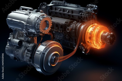 Comparison of electric motor and combustion engine for powering vehicles. Generative AI photo