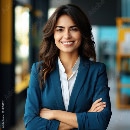 Smiling confident businesswoman with arms crossed. Successful mature businesswoman. Generative AI