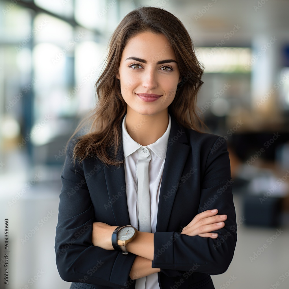 Naklejka premium Smiling confident businesswoman with arms crossed. Successful mature businesswoman. Generative AI