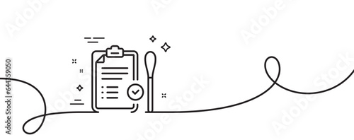 Nasal swab test passed line icon. Continuous one line with curl. Report with cotton swab sign. Coronavirus testing symbol. Nasal test single outline ribbon. Loop curve pattern. Vector