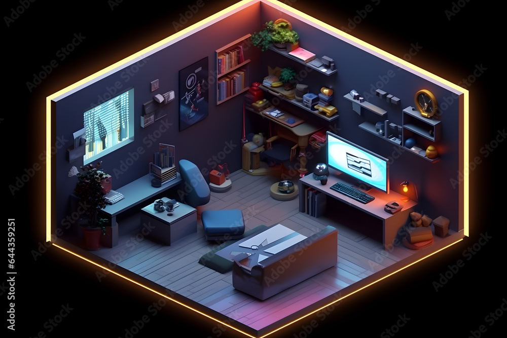3d game room isometric style Made with Generative AI 3d game room isometric style Made with Generative AI