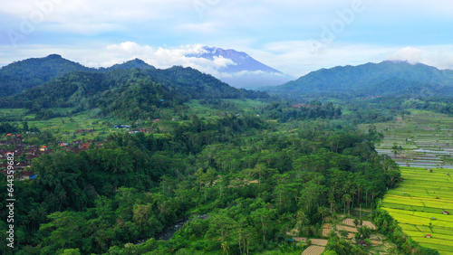 landscape with trees and clouds, rural views of east bali