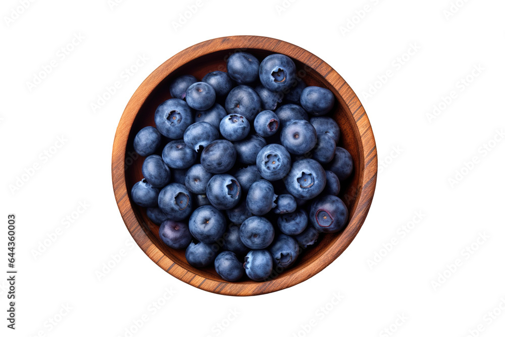 Fresh blueberry in a wooden bowl. Juicy and fresh blueberries with green leaves on a white background Fresh blueberry in a wooden bowl. Juicy and fresh blueberries with green leaves on a white background