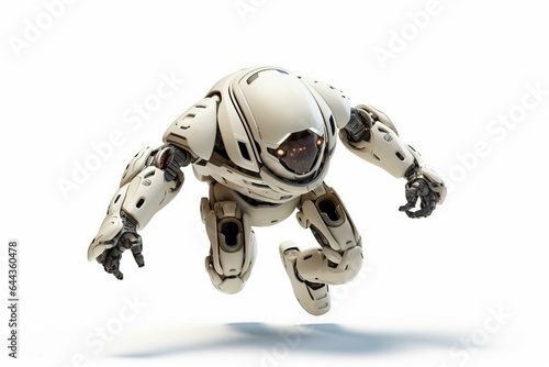 A dynamic, jumping robotic master on a clean white background. Generative AI