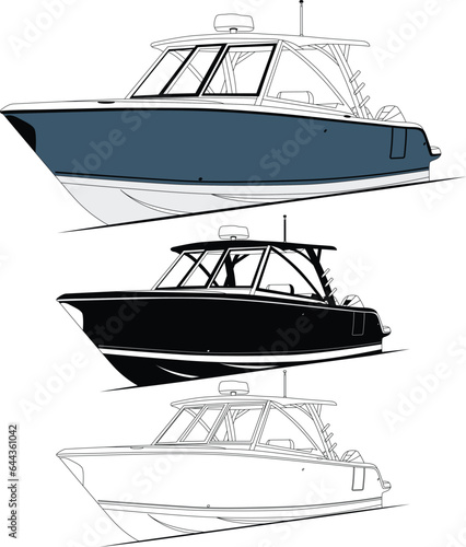 Boat vector, Fishing boat vector line art and one color.