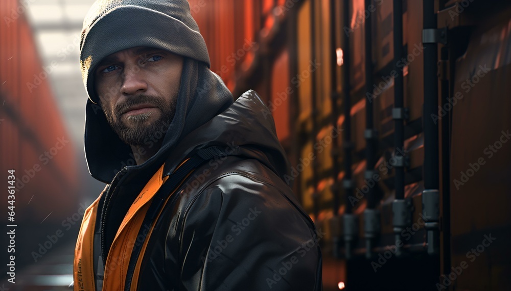 A mysterious figure in a dimly lit warehouse wearing a hooded sweatshirt A mysterious figure in a dimly lit warehouse wearing a hooded sweatshirt