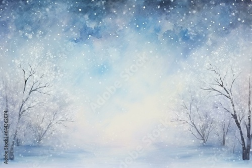 Festive snowy holiday backdrop with bokeh. Greeting card for Christmas and New Year's wishes. Generative AI © Lea