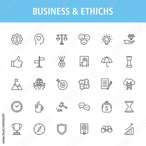 Business and ethics line icon set
