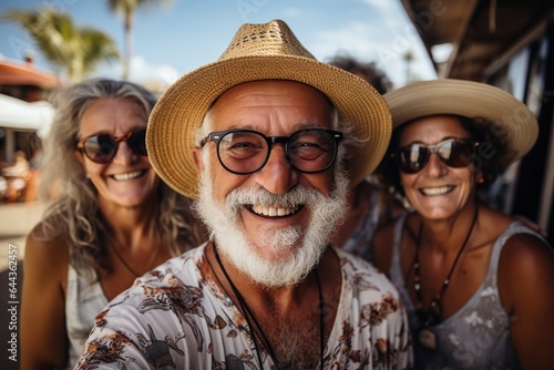 Happy group of senior people looking at camera. Generative AI