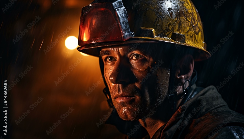 A man wearing a hard hat in the rain A man wearing a hard hat in the rain