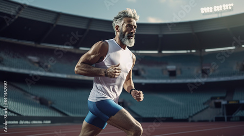 Retired man running male athlete. Generative AI