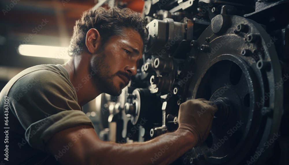 A man operating machinery in a factory A man operating machinery in a factory