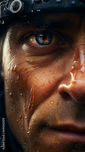 A man wearing a helmet in close-up