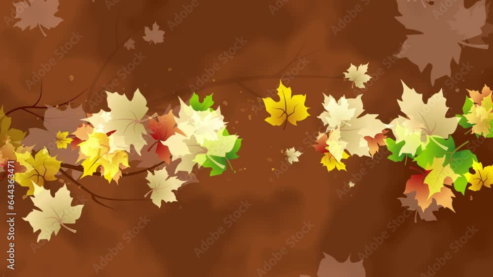 Hand drawn animation of autumn maple leaves on brown abstract background with tree branch. Looped motion graphics. Hand drawn animation of autumn maple leaves on brown abstract background with tree branch. Looped motion graphics.