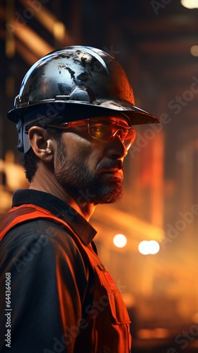 A man wearing a hard hat and glasses on a construction site