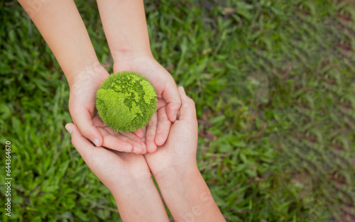 world environment day hand holding green globe on green background Environmental protection and sustainable environment Concept of cooperation to maintain a clean world