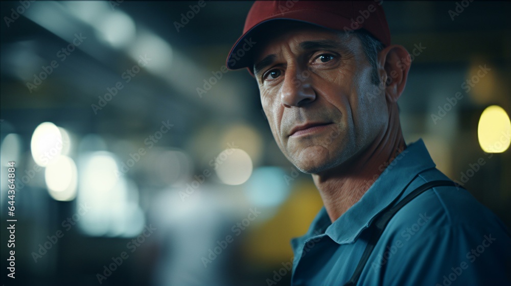 A man wearing a red hat and a blue shirt A man wearing a red hat and a blue shirt