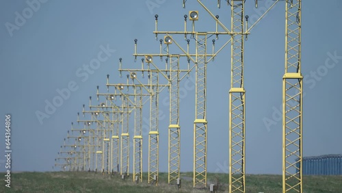 A line of the landing lights in the airport. photo