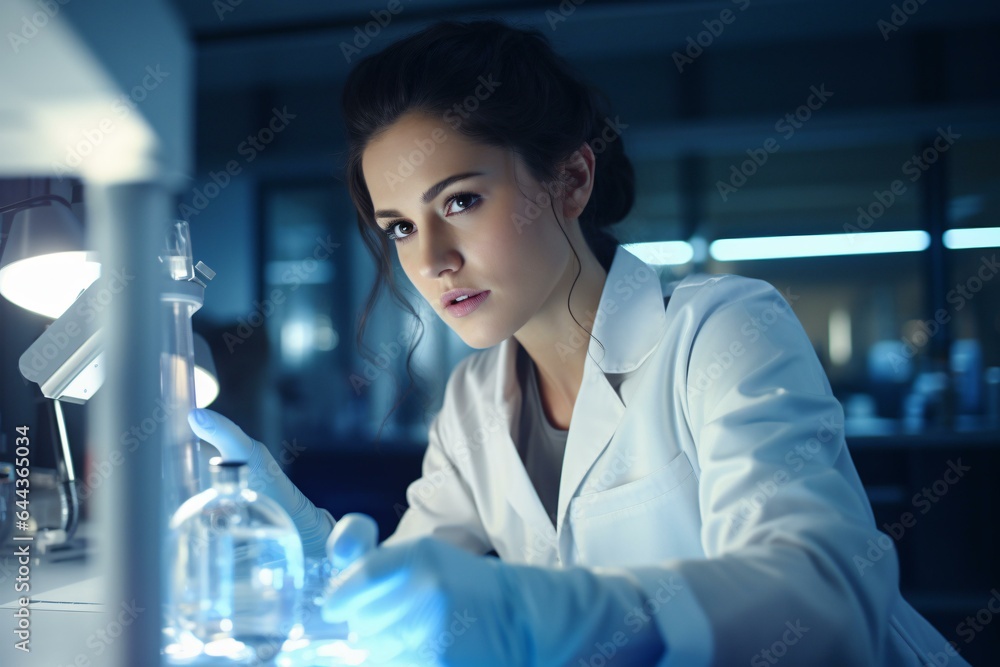 A scientist observing a chemical reaction in a laboratory A scientist observing a chemical reaction in a laboratory